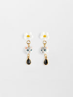 Tabby Grey cat flower with pendant earrings J453