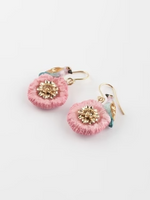 pink and blue bird on thistle flower pendant earrings J810