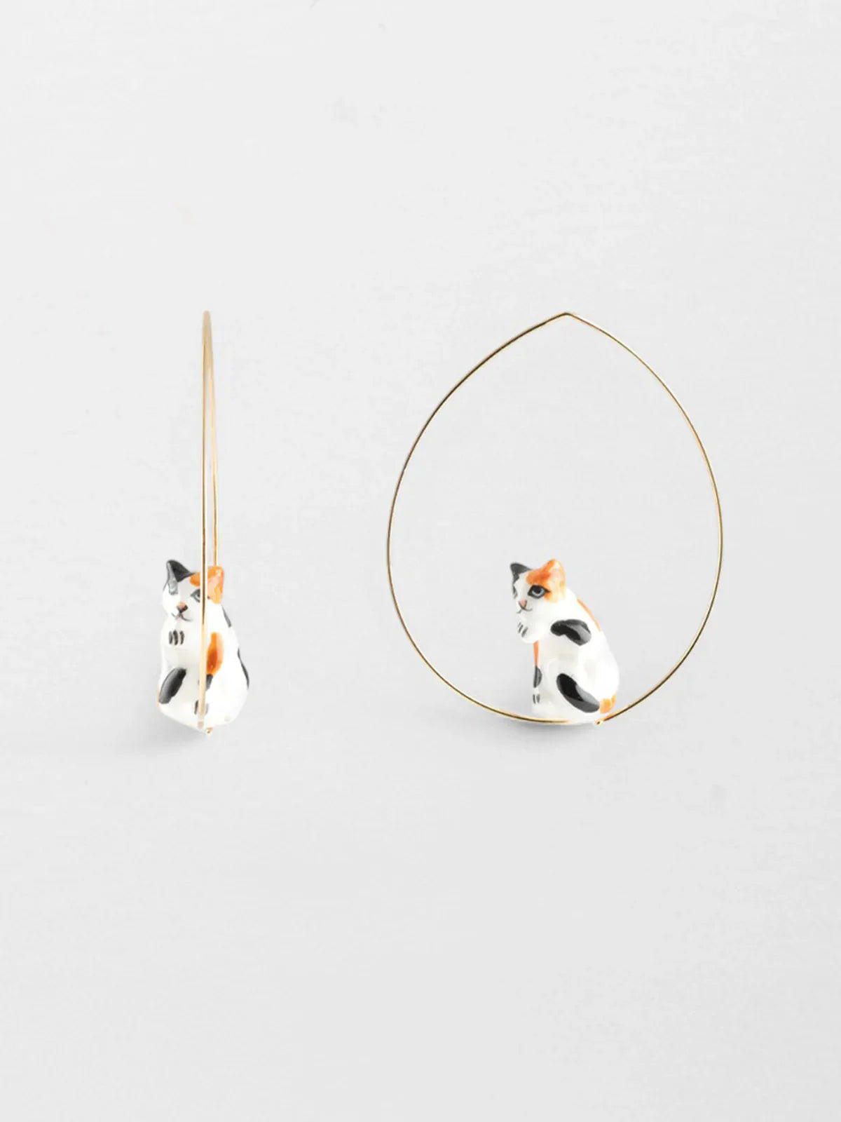 Black, White&Brown Cat hoop earrings