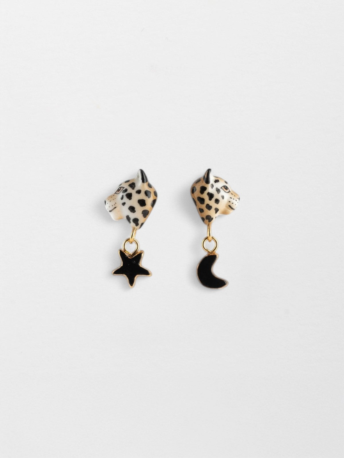 Leopard Star&Moon stud earrings - Nuit Etoil