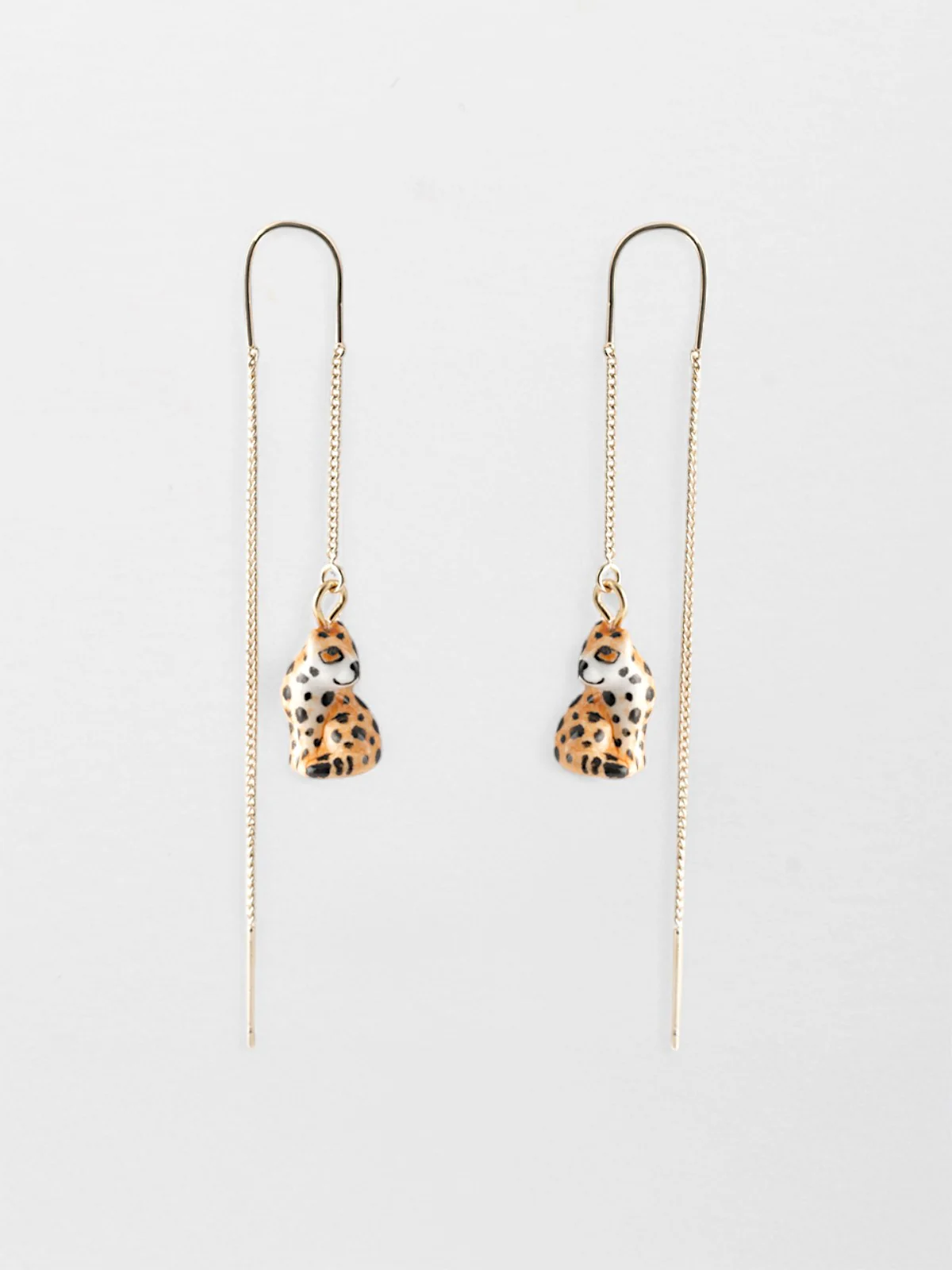 Sitting Leopard long earrings