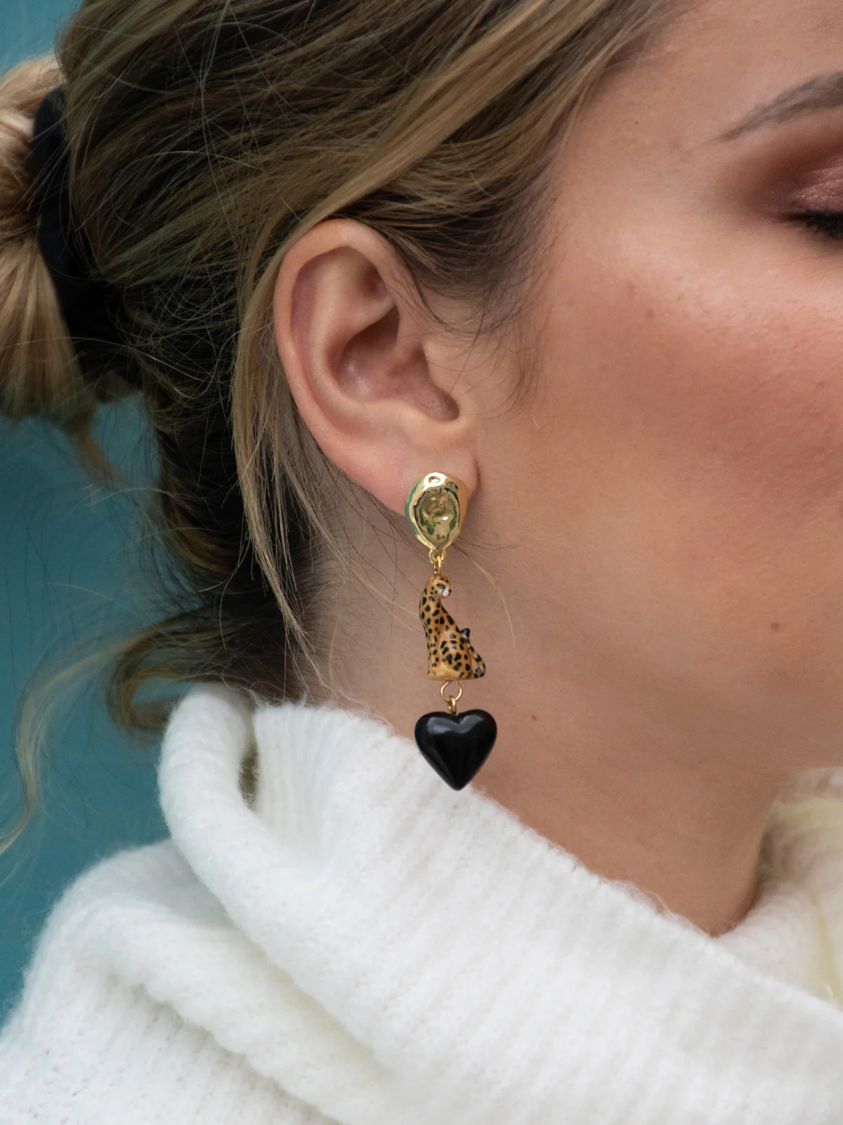 Leopard Black Heart pendant earrings - Premier amour