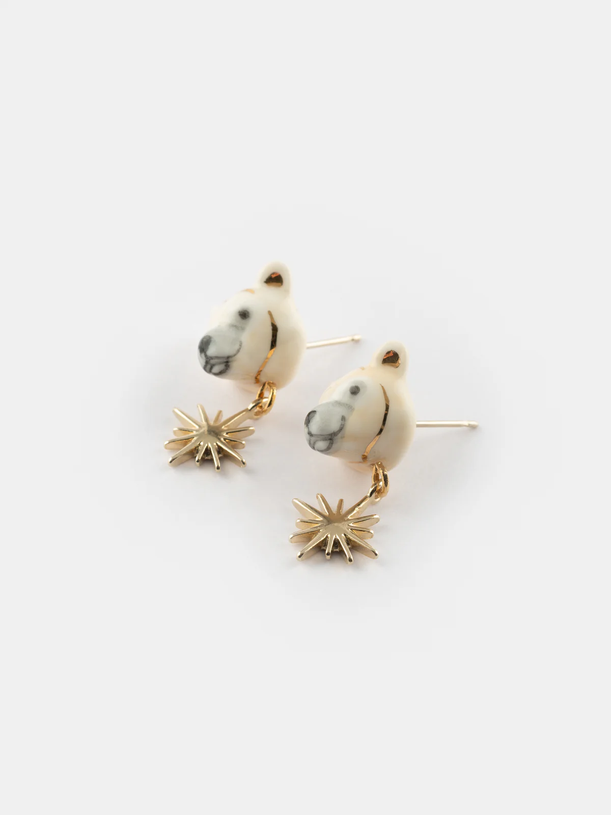 Polar Bear Head and gold star pendant earrings - Arctique